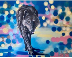 "Tundra Wolf" Original Chris Wakefield Mixed Media On Canvas Painting